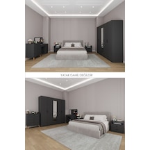 Yatak Odası Takımı 5 Parça %100 Mdf Gardırop Şifonyer Makyaj Masası Komodin Ytk02 Antrasit