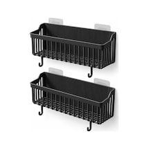 Orret Home 2'li Yapışkanlı Banyo Duş Rafı Organizer, Askılı Plastik Raf Sepet, Delme Gerektirmeyen Duvara Monte, Hava Alan Su Tahliyeli Taban, 26x9x10 Cm, Siyah Açık Ceviz