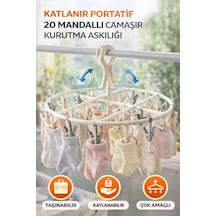 Katlanır Portatif 20 Mandallı Çorap Ve İç Çamaşırı Askısı Taşınabilir Çamaşır Kurutmalık Gri