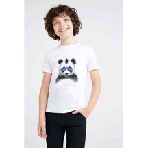 Panda Baskılı Unisex Çocuk Beyaz T-Shirt (534781623)