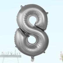 8 Yaş Rakam Folyo Balon. 100 CM - Gümüş