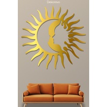 Ay Ve Güneş Metal Duvar Tablosu - Altın - 48 X 50 Cm
