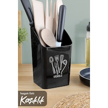 Tezgah Üstü Kaşıklık - Mutfak Organizer Düzenleyici Kepçelik Kaşık Bıçak Standı Siyah Beyaz - Siyah