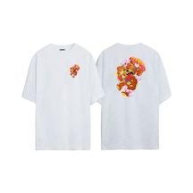 Thewert Unisex Havok Bear Ön Arka Baskılı Beyaz Oversize T-shirt