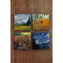 Doğal Taş Bardak Altlığı - Van Gogh Eserleri Baskılı 10x10cm Stone Coasters Çok Renkli