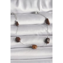 316l Çelik Gümüş Renk Zincir Kahverengi Doğaltaş Model Kadın Bileklik Çok Renkli