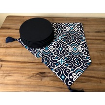 Marin Damask Desenli Runner & Lacivert Supla Çok Renkli