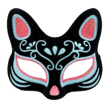 Siyah Renk Süet Kaplama Üzeri Mavi Kırmızı Simli Kedi Maskesi 17x14 Cm 5286