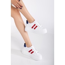 Erceka Kadın Spor Ayakkabı Sneaker Günlük Kullanıma Uygun Beyaz-siyah-kırmızı,mavi Bağcıklı Beyazkırmızımavi
