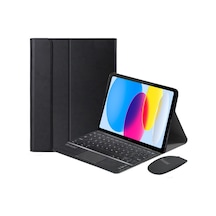 Apple iPad  Uyumlu Air 5.nesil 10.9 İnch Bluetooth Touchpad Klavye+mouse+kılıf -bkk7 Siyah