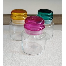 Vakumlu Renkli Kapak Cam 3'lü Kahve,şeker Kavanozu Seti 635 Cc