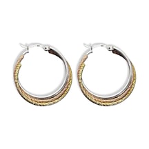 Oya Silver 18k Rose-gold Kaplama Kalemli Gümüş Halka Küpe 3x3cm