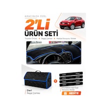 Nissan Juke 2010-2019 Uyumlu Torpido Örtüsü + Deri Bagaj Çantası + Sticker Seti - Siyah Mavi