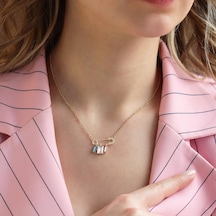 Swarovski Taşlı Çengelli İğne Modeli Gold Kaplama Gümüş Kolye Gümüş