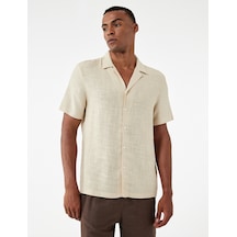 Koton Regular Fit Kısa Kollu Havlu Kumaş Devrik Yaka Pamuklu Gömlek Bej 5sam60213hw Ekru