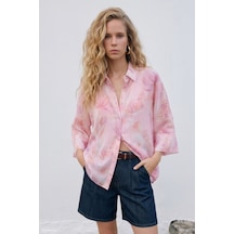 Sateen Yarasa Kol Desenli İnce Gömlek - Pembe-137689