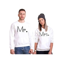 Tshirthane Mr. Mrs. 16 Sevgili Kombinleri Unisex Sweatshirt Kırık Beyaz