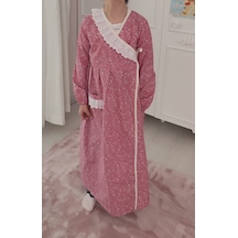 Kız Çocuk Pembe Ve Mavi Renkli Çiçekli Namaz Elbisesi Yüzde Yüz Pamuklu Poplin Kumaş 3-14 Yaş Pembe