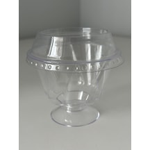 Papatya Ayaklı Kristal Tatlı Kasesi - Mika Plastik Kap - Şeffaf - Kapaklı - 180 Ml/cc - 50 Adet