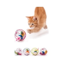 Metal Kafesli Peluş Fareli Kedi Ve Köpek Oyuncağı 6 Cm Eğlenceli Oyun Topu Açık Bej