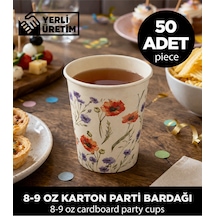 Gelincik Ve Kır Çiçeği Desenli 8-9 Oz Şık Davet Ve Organizasyon Karton Parti Bardağı 50 Adet Diğer