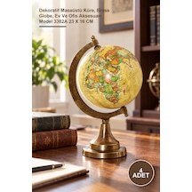 4 Adet Pirinç Dünya Küre Dekoratif Masaüstü Küre, Brass Globe, Ev Ve Ofis Aksesuarı Model 3382a 23 X 16 Cm 1