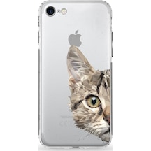 Apple Uyumlu iPhone 8 Kamera Korumalı Kapak Catface Tasarımlı Silikon Şeffaf Kılıf Şeffaf