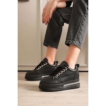 TRENDELLA Kadın 8cm Boy Uzatan Gizli Topuklu Siyah Spor Ayakkabı Tr04ms01d Beyaz