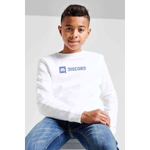 Tshirthane Discord Yazı Baskılı Unisex Çocuk Beyaz Sweatshirt Beyaz