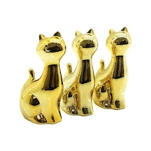 İbico İ12-105 Biblo Ve Dekoratif Süs Eşyası Kedi Orta Gold Seramik - 12'li Paket Diğer