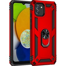 Galaxy Uyumlu A03 Kılıf Sofya Yüzüklü Silikon Kapak - Kırmızı Düz Renkli