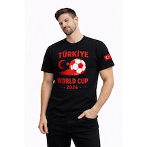 Suma Erkek Siyah Futbol Temalı Tişört - Türkiye World Cup 2026 Baskılı