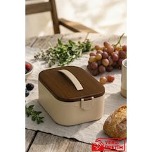 Lunchee - Çelik Bölmeli Sızdırmaz Ahşap Görünümlü Vakum Kapaklı Yemek Kabı Lunchbox 650 Ml Kahverengi