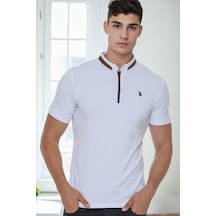 T9571 Dewberry Fermuarlı Erkek T-shırt-beyaz Beyaz