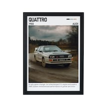 Audi Quattro Ahşap Çerçeveli Poster Tablo Rally Efsanesi Tasarım Siyah