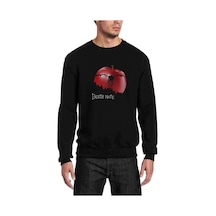 Death Note Elma Baskılı Siyah Erkek Sweatshirt