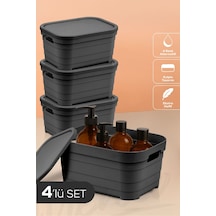 4'lü Kapaklı 3,8 Litre Saklama Kutusu Antrasit Antrasit