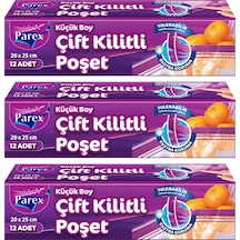 Çift Kilitli Buzdolabı Poşeti 12'li Küçük Boy 20 X 25 Cm Üçlü Paket