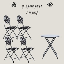 Papatya Desenli Metal Bahçe Takımı - 4 Sandalye + 1 Masa