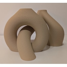 3d Baskı 2li Organik Formlu Vazo Seti Kum Dokulu Modern Kuru Çiçeklik Bej Dekoratif İkili Set Çok Renkli