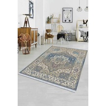 Mavi Klasik Göbekli Dokuma Pamuk Taban Kaymaz Kilim Klm155n11