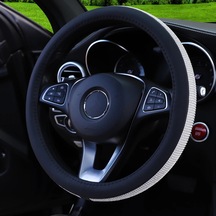 1 Elmas-encrusted Flaş Blingblingpu Deri Döngü Araba Direksiyon Kılıfı Uyar Black Black