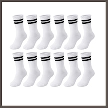 Bezos Unisex Beyaz Çorap Siyah Çizgili 12'li Set Uzun Soket Günlük Spor Kolej Stil Kadın Erkek Çorabı Nxrlvng