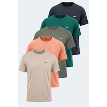 Slazenger Krater 5 Li Set Erkek Tişört Bej - Koyu Gri - Yeşil - Haki