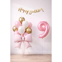 Patladı Gitti Pembe Fiyonk 9 Yaş Doğum Günü Balon Seti Pembe