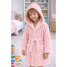 Luna Soft Kız / Erkek Çocuk Kapşonlu Wellsoft Bornoz Peluş Sabahlık Pudra Pudra