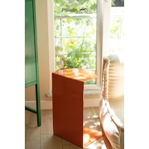 Paledin Design Corvus C Form Çelik Yan Sehpa Modern Koltuk Yanı Sehpası Turuncu 37x30x60 Cm