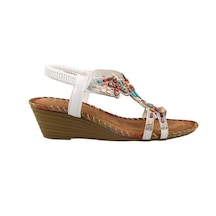 Guja 25y151-6 Kadın Taşlı Dolgu Topuklu Lastikli Comfort Sandalet Beyaz Siyah