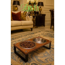 Reyo Ok-ay Store Zorvia Paslanmaz Çelik Kedi Köpek Mama Ve Su Kabı Standı, %10 Eğimli, Ergonomik, Yükseltilmiş Sağlıklı Beslenme, Siyah-ceviz