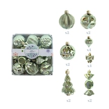 Yılbaşı Lüks Karışık Süs Set Parlak Soft Yeşil 18li